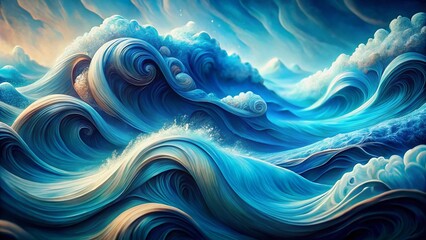 Obraz premium Surreal Blue Watercolor Waves: Hand-Drawn Ocean Design Elements for Artistic Projects