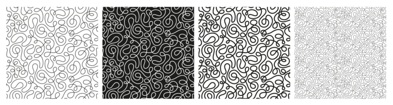 Whimsical one continuous line doodle seamless pattern with swirling squiggles, energetic shapes, and playful details