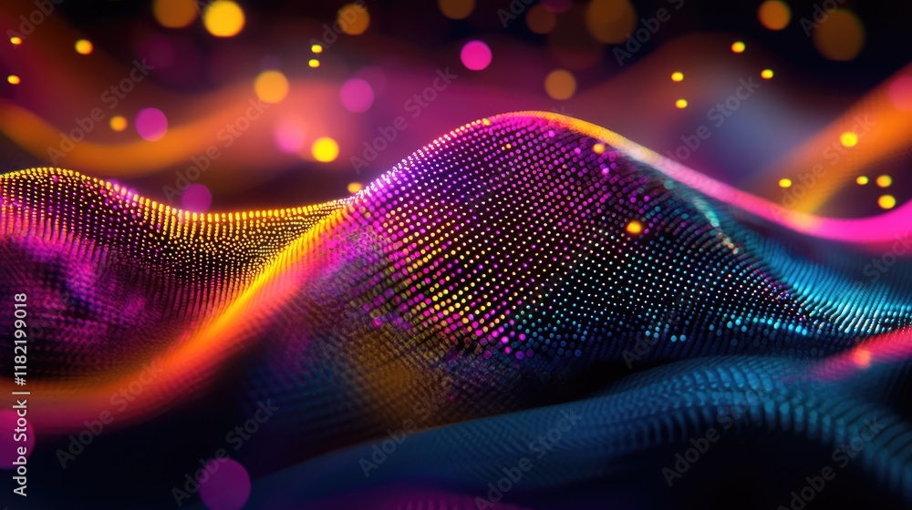 Poster colorful abstract wave pattern with dots and soft glow effects