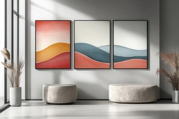 Stylish home decor mockup showcasing modern wall art in a chic living area with elegant furnishings and inviting ambiance for interior design inspiration