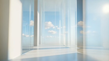 Obraz premium Exploring contemporary design in modern glass and steel structures urban environment interior viewpoint innovative space concept