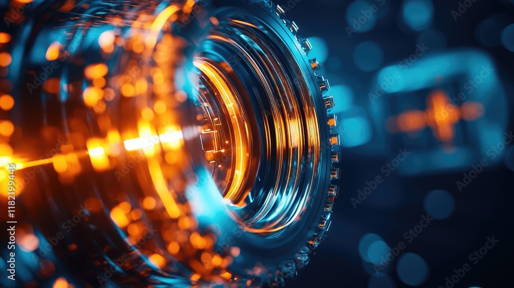 Fototapete Futuristic abstract design with glowing lines and circular patterns