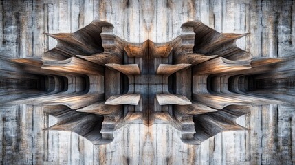 A surreal image of an old wooden wall with distorted shapes and patterns.