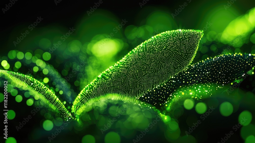 Poster close-up of lush green leaves with intricate textures and patterns