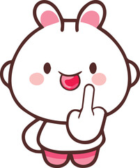  Cute Angry  kawaii cartoon characters Show middle finger Vector isolated on White Background 