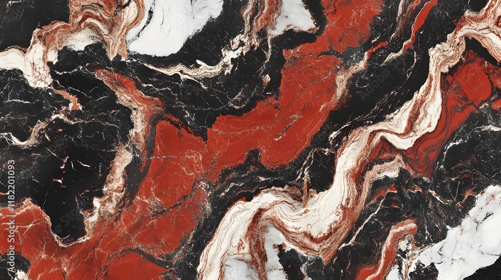 Poster dynamic swirling red and black marble design digital art abstract texture studio environment close-u