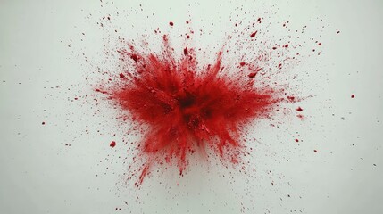 Red powder explosion on white background.