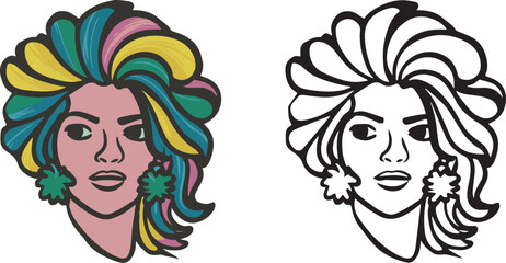 Bright Young beautiful woman with long hair. Beautiful, young woman,silhouette side view. Head and shoulders. Close-up female portrait in modern vector style. Illustration for banner, cover, poster.