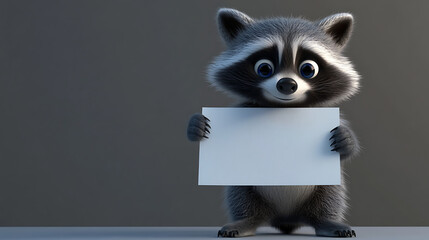 A cute raccoon character holding a blank sign, ready for a message or announcement.