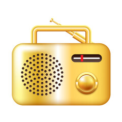 Golden radio icon. Vector 3D clipart isolated on white background.