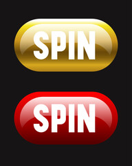 Spin button. Vector button isolated on black background.