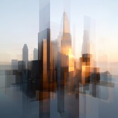 Obraz premium Modern urban skyline reflection cityscape architectural sunset high angle contemporary design