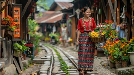 Fototapeta premium Exploring thailand s vibrant street flower market a traditional countryside business community