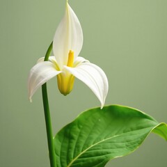Fototapeta premium The vanilla flower's slender stem supports its delicate form, plant, leafy
