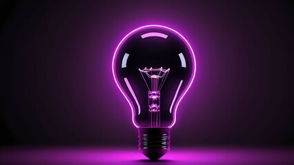 Glowing purple neon light bulb, dark background, idea concept.  Perfect for innovation, technology, or creativity projects.