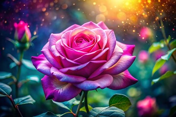 Surreal Fuchsia Pink Rose: Dreamlike Variegated Bloom in Magical Garden