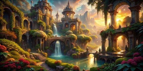 Fototapeta premium Surreal Fresco: Antique Script in a Dreamlike Landscape