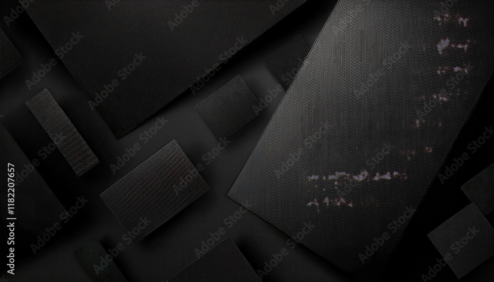 Poster overlapping black textured geometric layers with minimalistic design for modern background, branding, or web graphics