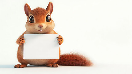 A cute cartoon squirrel holding a blank sign, inviting messages or announcements.