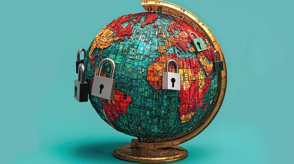 Colorful globe illustration showcasing anti-tracking and security with padlocks