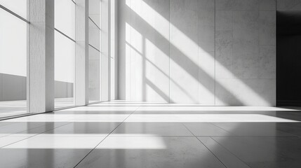Obraz premium A clean, sunlit white studio with shadow effects, perfect as a minimalist background for design concepts or product presentations.