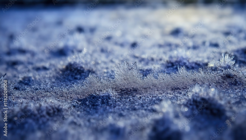 Poster close-up of a delicate snowflake crystal on frosty ground, showcasing intricate patterns and shimmer