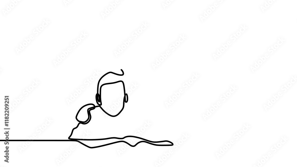 Poster continuous drawing line art of parenting with black line and white background. one line animation
