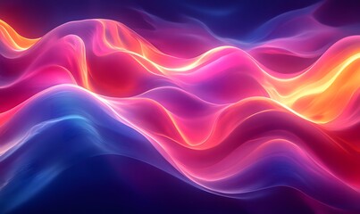 Obraz premium A vibrant 3D design with flowing, wavy lines in holographic neon hues