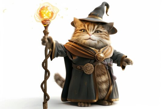 Enchanted feline wizard with staff