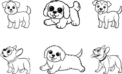 A small puppy set silhouette vector art, a small puppy line art vector, a small puppy vector illustration