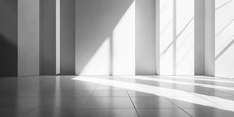 Obraz premium A clean, sunlit white studio with shadow effects, perfect as a minimalist background for design concepts or product presentations.