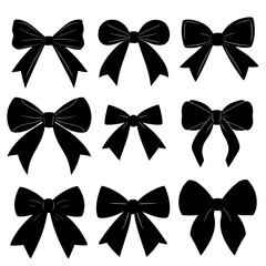 Nine Black Ribbon Bows for Design Elements