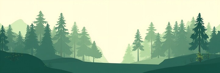 Fototapeta premium Minimalistic green forest landscape with silhouettes of trees for nature-themed backgrounds and designs