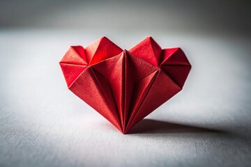 Obraz premium Surreal Origami Heart: Red Paper Heart on White Background - Abstract Love Concept