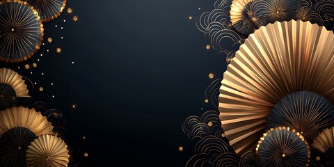 Elegant Gold and Black Japanese Fans Festive Background Design