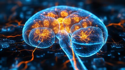 Obraz premium Illuminated human brain with glowing neural pathways.