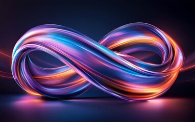 Abstract Infinity Symbol Vibrant Neon Swirls Dynamic Light Trails 3D Render