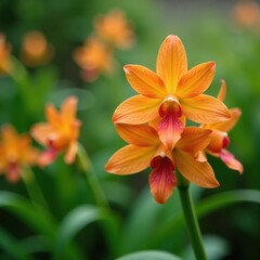 Obraz premium Orange East Indian screw tree flowers in a garden bed, delicate, orchids