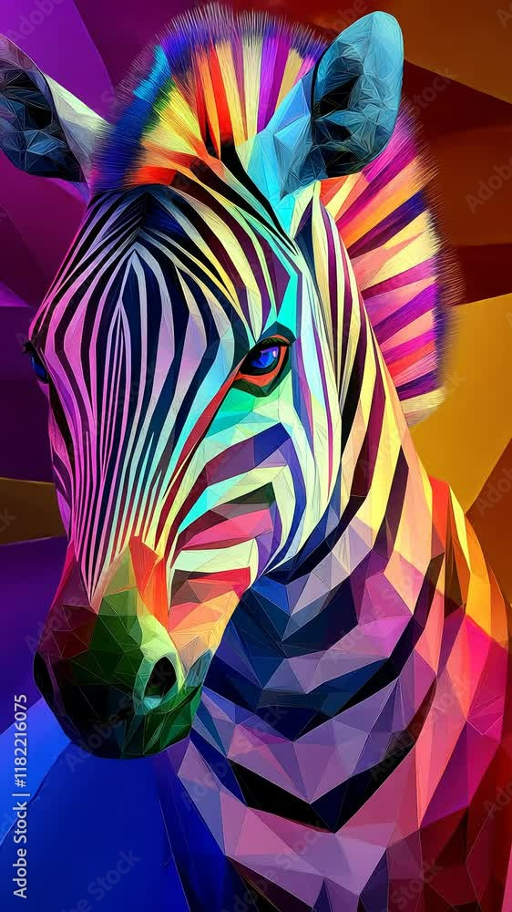 Poster rainbow zebra portrait with colorful geometric patterns