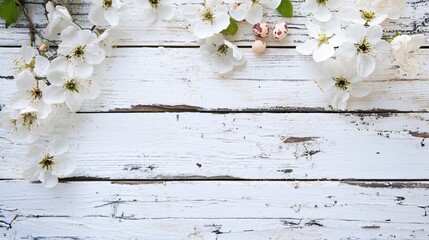 Delicate White Blossoms on Rustic Wooden Background with Natural Textures