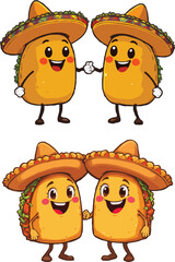 Obraz premium set of cartoon animals. Two Cartoon Tacos in Sombrero Hats Give a Thumbs Up