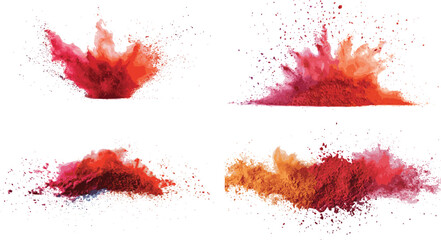A pile of red powder on a white surface. Suitable for various uses, Dynamic splash of vibrant red powder scattered across a plain white background, 