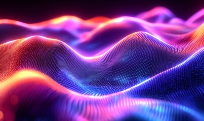 abstract design featuring bright, wavy elements in holographic neon colors