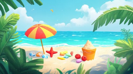 Tropical beach toys summer fun game background