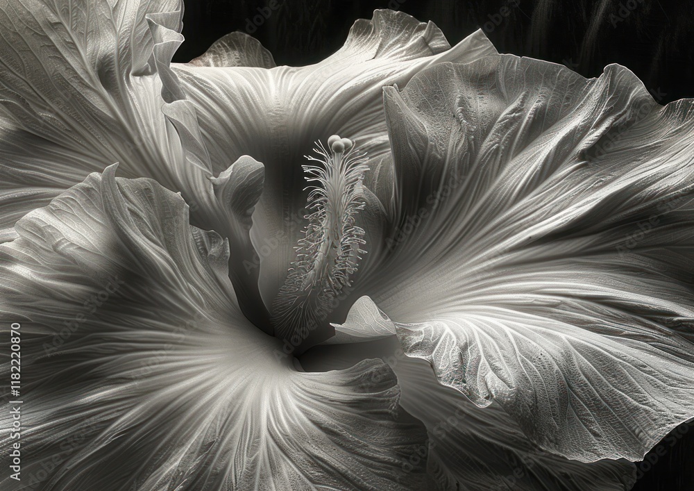 Poster delicate petals of a flower cast intricate shadows while soft light highlights unique textures and p