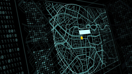 The system detected the target on a map of the city, highlighting the location