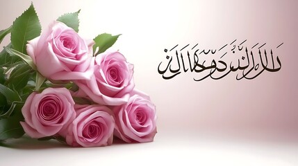 Pink Roses and Arabic Calligraphy of a Blessing