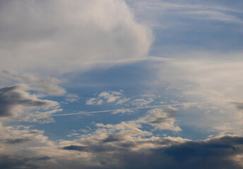 Blue sky with clouds, wide angle shot, background