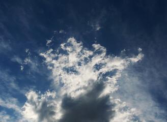 Blue sky with clouds, wide angle shot, background