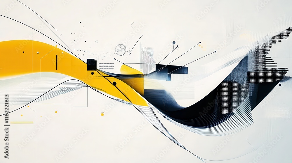 Poster dynamic abstract design with curved lines and geometric symbols futuristic minimal aesthetic high de